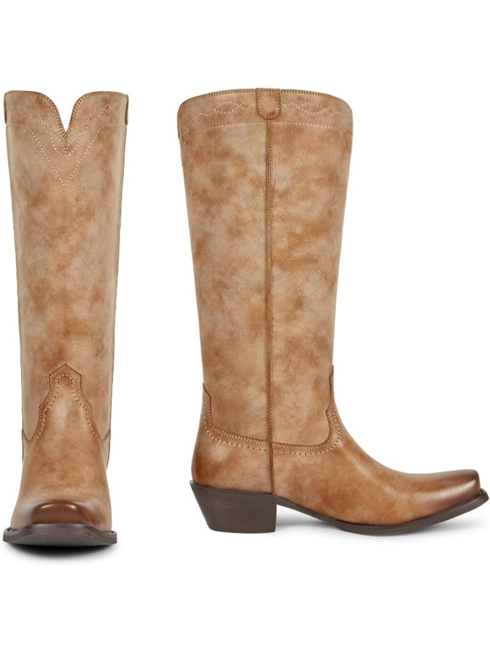 Women C-banana Brown Pull On Leather Knee High Cowgirl Retro Chunky Heel - Picture 6 of 6
